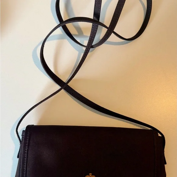 Vintage Lauren Ralph Lauren Brown Nylon Crossbody Bag with Gold Crest - Picture 4 of 6